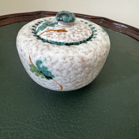 Italian Ceramic Sugar Bowl & Lid Hand Painted Signed Italy Floral Trinket Box 3" - Picture 6 of 16